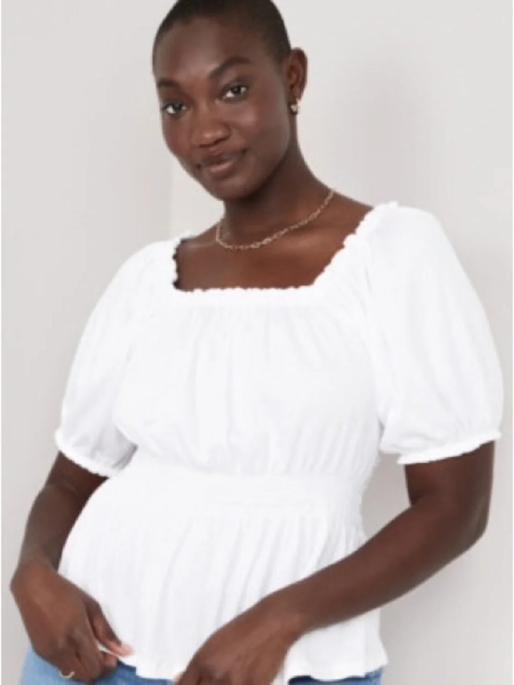 Old Navy Cream Square-Neck Puff Sleeve Blouse
